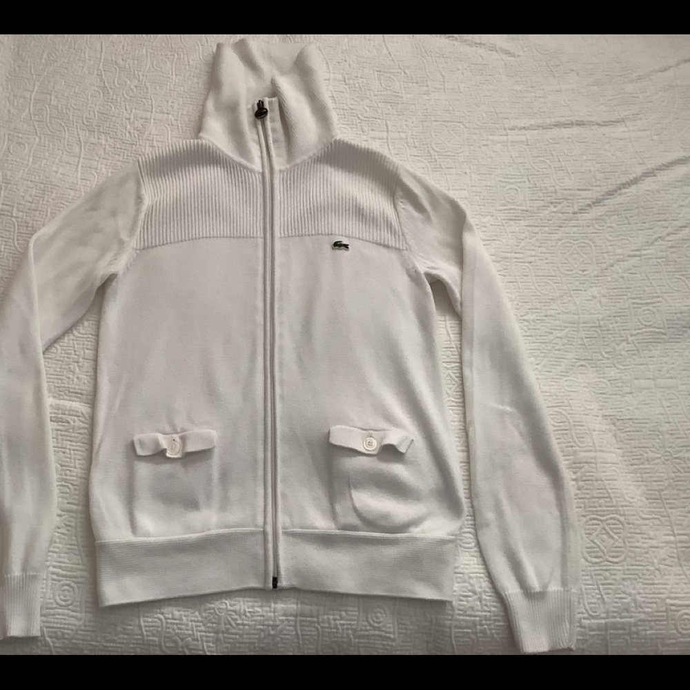 Lacoste zip-up cardigan, pure white, size 38